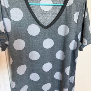 LuLaRoe Gray and White Polka Dot V-Neck Tee